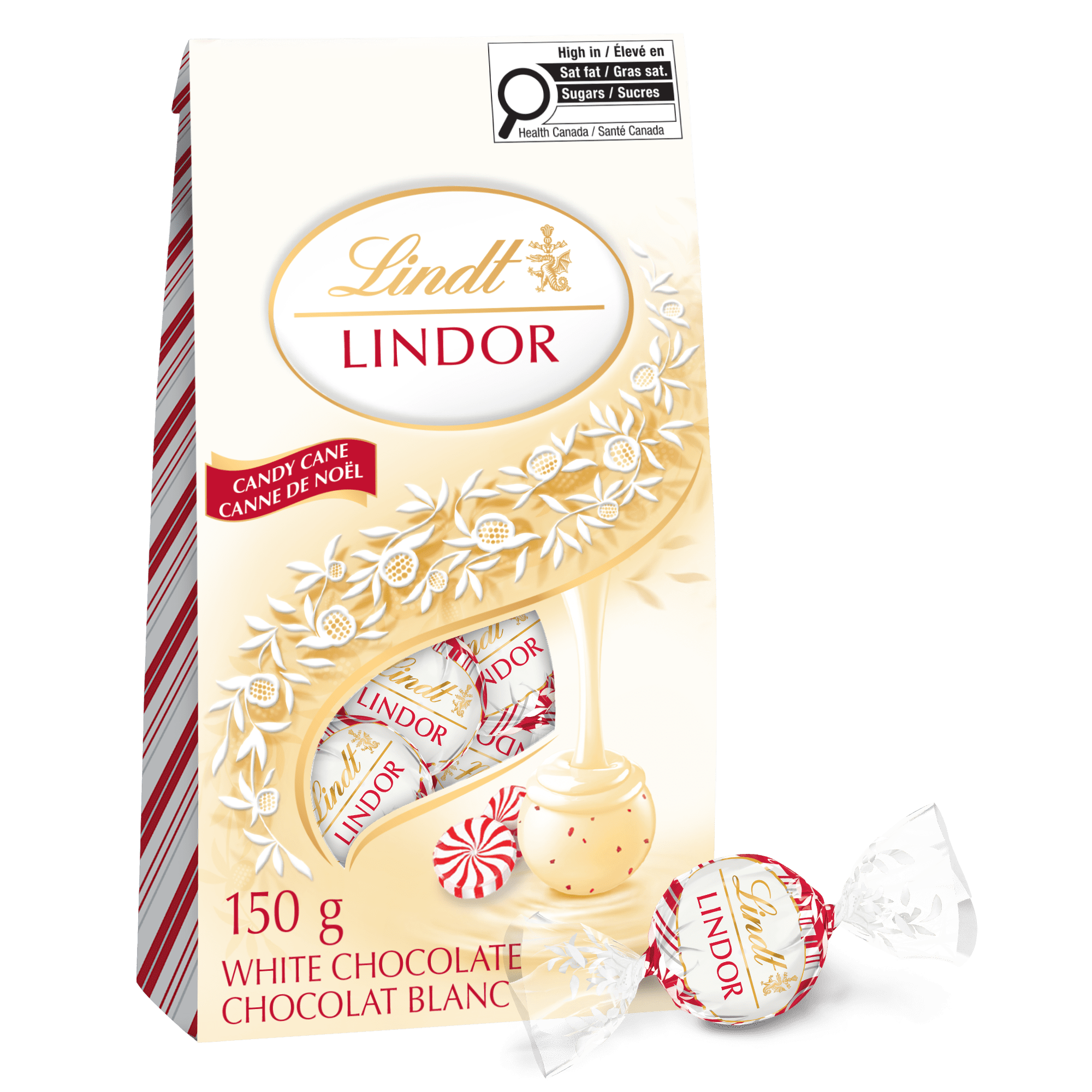 Lindt LINDOR Candy Cane White Chocolate Truffles, 150-Gram Bag