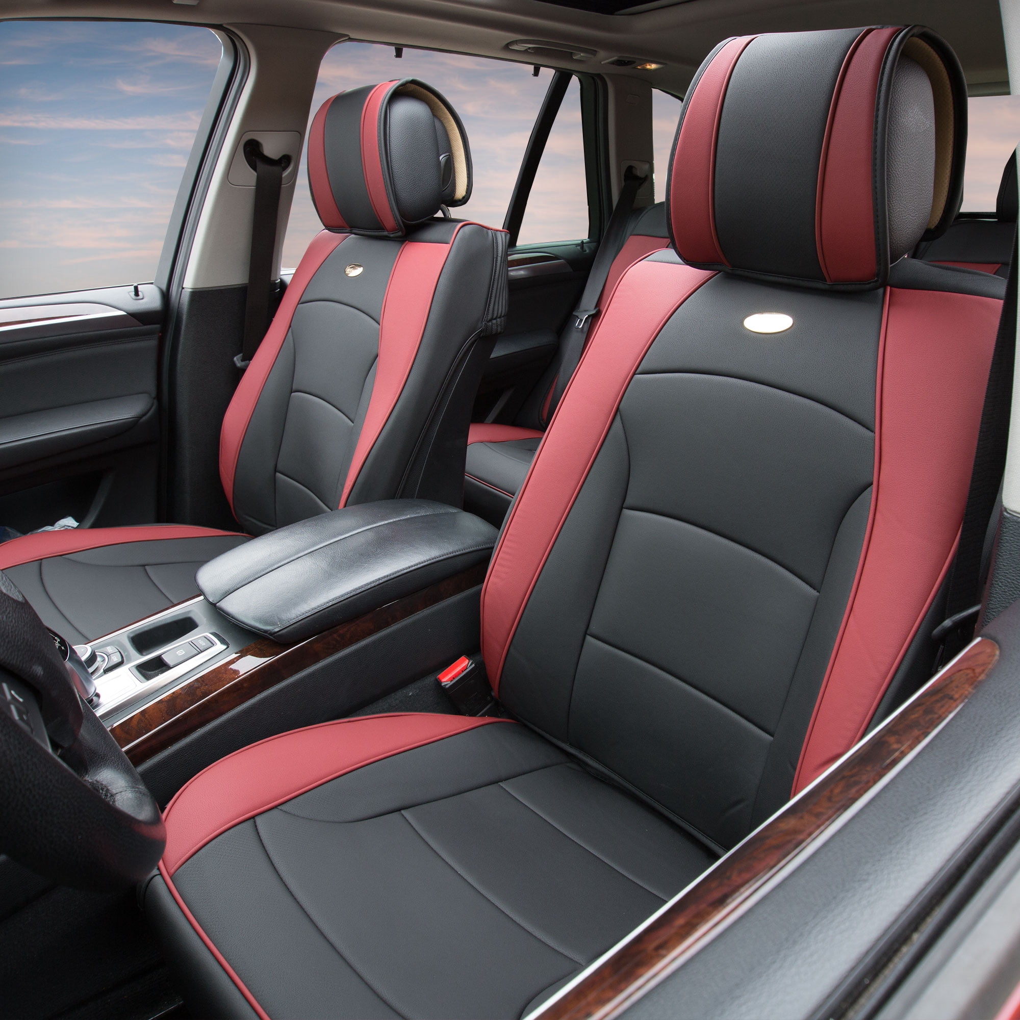 FH Group High Grade Leather Car Seat Covers Front Set Durable Faux Leather Rub Resistant