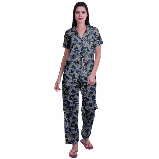 Moomaya Pyjamas Imprimés pour Femmes Ensembles de Détente Pj Coton Tenue de Nuit Décontractée