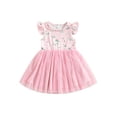 thumbnail image 1 of Kmbangi Robe Patchwork en Tulle à Imprimé Floral, Manches Volantées, Col Ras du Cou, Coupe Trapèze, pour Bébé, Enfants, Filles, Été, 1-5 Ans, 1 of 7