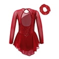 thumbnail image 2 of Alvivi Robe de Patinage Artistique à Manches Longues pour Filles Enfants Justaucorps de Gymnastique Jupe Portefeuille Robe de Danse Ballet Lyrique avec Bande pour Cheveux Rouge 10, 2 of 7