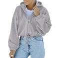 thumbnail image 2 of IROINID Veste Courte Décontractée pour Femmes Couleur Unie à Fermeture Éclair Manches Longues, Gris, 2 of 8