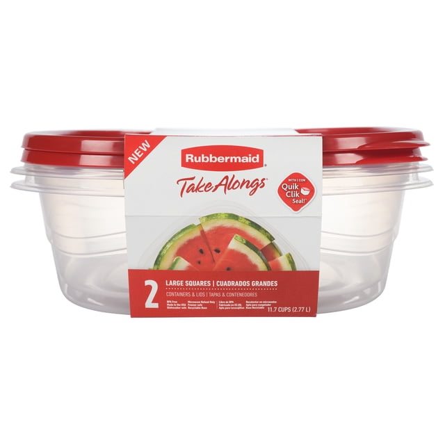 Rubbermaid TakeAlongs Conteneurs de stockage de nourriture carrée, 2.77 L (11.7 Cup), Ruby Red, paquet de 2