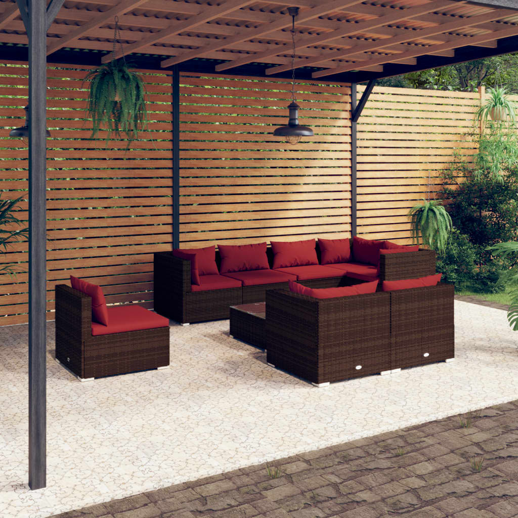 vidaXL 9 Piece Garden Lounge Set with Cushions Poly Rattan Brown
