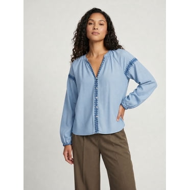 Devoted, Front Embroidered Tencel Shirt, Sizes XS-XL
