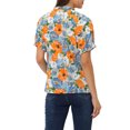 thumbnail image 3 of INSPIRE CHIC Women's Blouse Floral Ruffled Short Sleeve Ruffle Neck Casual Blouses XS Blue Orange, 3 of 6