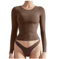 thumbnail image 2 of Timegard Womens Tops Crew Neck Long Sleeve Solid Color Basic Tee Fall Casual Slim Tops Undershirts, 2 of 7