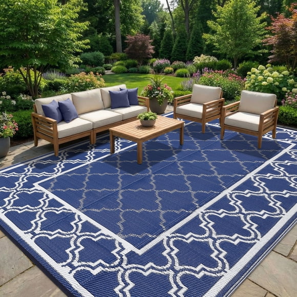 Reversible Outdoor Rug, Waterproof Plastic Straw Mat – Durable, UV-Resistant, Easy-Clean, Non-Shedding Patio Carpet for Deck, Porch, Balcony, Backyard, Camping, RV Use