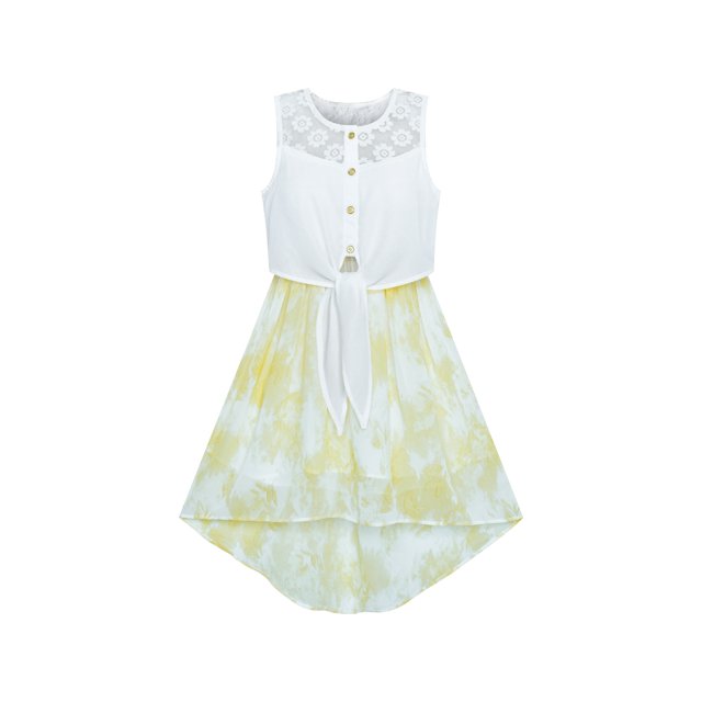 Robe Fille Chiffon Jaune Asymétrique Ceinture Taille Fête 14 Ans