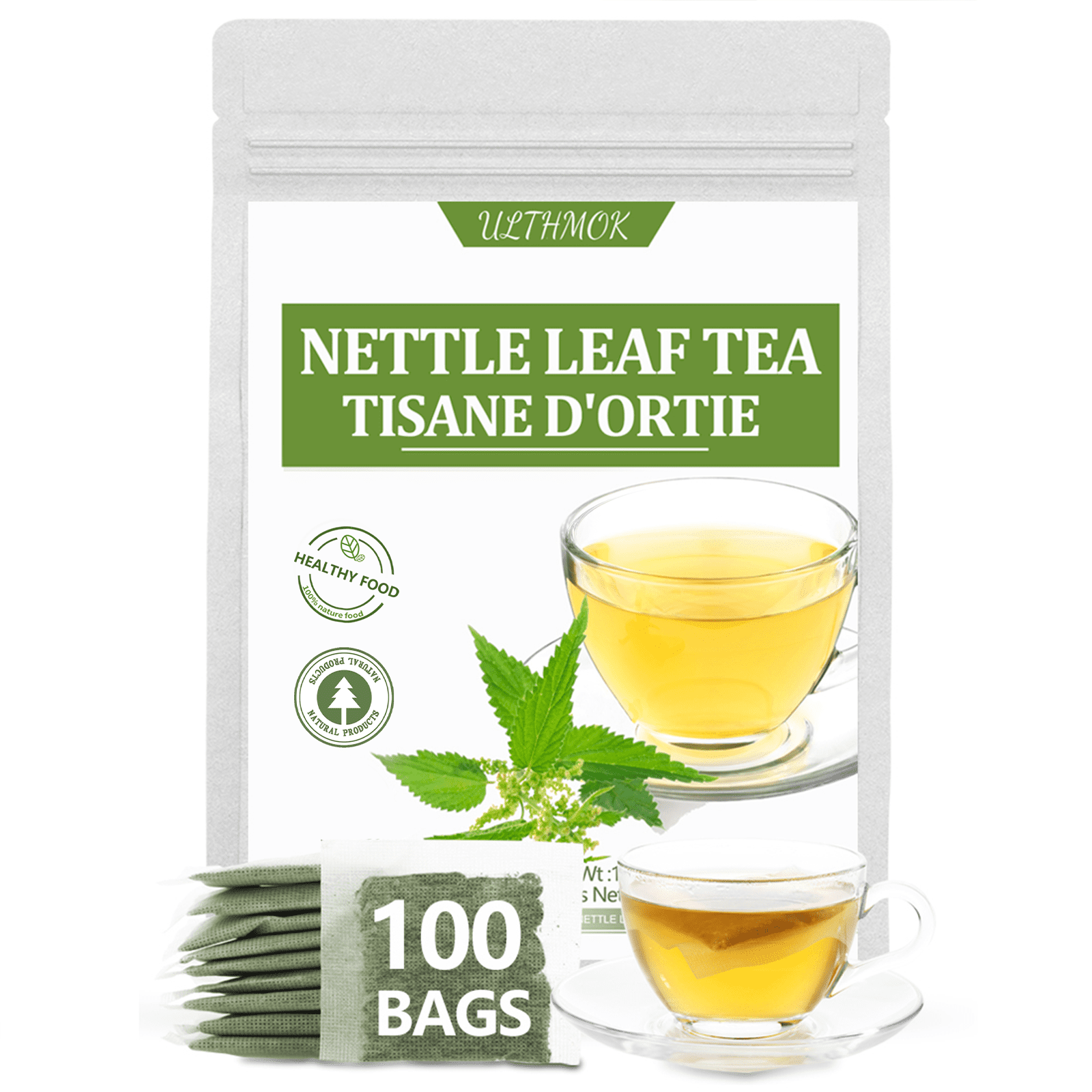 ULTHMOK 100 Stinging Nettle Leaf Tea Bags, Made with 100% Wild Nettle Leaves，No Additive