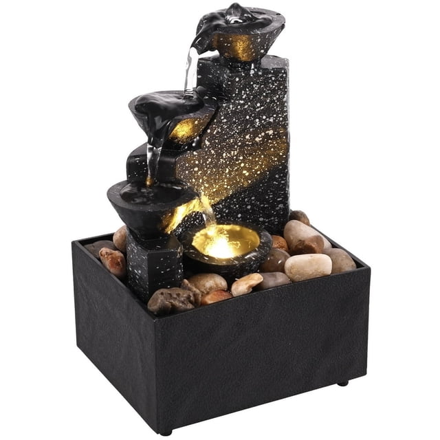 CHUANK 20004744701to Plastic Tabletop Water Fountain with LED Light Indoor Black