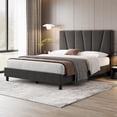 thumbnail image 2 of EDTara Bed Frame with Adjustable Headboard, Linen Upholstered Full Platform Bedframe with Strong Wooden Slats, No Box Spring Needed, Mattress Foundation, Easy Assembly, Dark Gray, 2 of 7