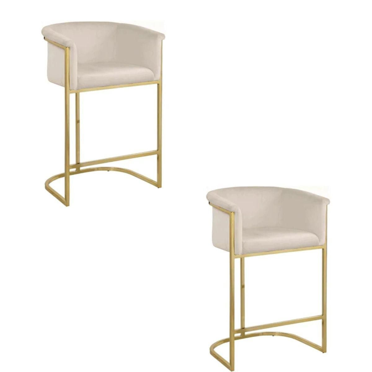 Tabouret Kanye Velvet en velours et acier dans une finition or brossé LOT DE 2