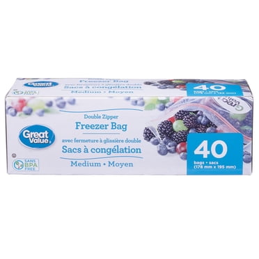 Great Value Double Zipper Freezer Bag, Medium, 40 Bags