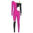 thumbnail image 4 of Raenseen Womens' Long Sleeve Unitard Gymnastics Ballet Dance Bodysuit Metallic Color Block Jumpsuit HotPink XXL, 4 of 5