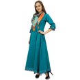 thumbnail image 3 of Bimba Robe Anarkali Classique Évasée en Coton Sarcelle avec Pompons et Foulard - 22, 3 of 6