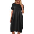 thumbnail image 2 of Penkiiy Robe Midi d'Été pour Femme, Décontractée, Ample, Col Rond, Manches Courtes, T-Shirt, Robe Soleil avec Poches, P, Noir, 2 of 6