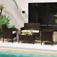 thumbnail image 2 of Patiojoy 4 Piece Patio Rattan Conversation Set Outdoor Wicker Furniture Set w/ Chair Loveseat & Tempered Glass Table Beige, 2 of 10