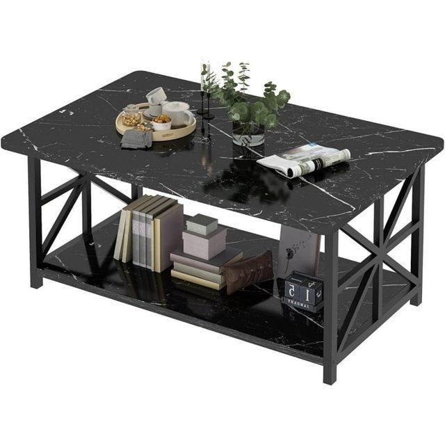 AWQM Table Basse d'Angle Ronde, Table Basse Moderne à Double Étagère de Rangement, Table Basse en Marbre Style Moderne pour Salon, Noire