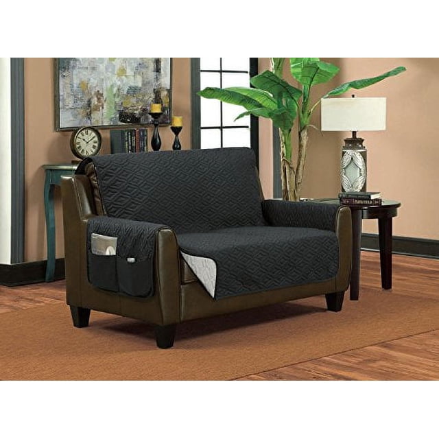 Classic Reversible Quilted Waterproof Furniture Protector Diamond Design (Sofa, Gray/Sliver)