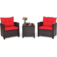 thumbnail image 1 of Giantex 3 Pieces Patio Furniture Set, PE Rattan Wicker 3 Pcs Outdoor Sofa Set w/Washable Cushion and Tempered Glass Tabletop, Conversation Furniture for Garden Poolside Balcony (Red)), 1 of 10