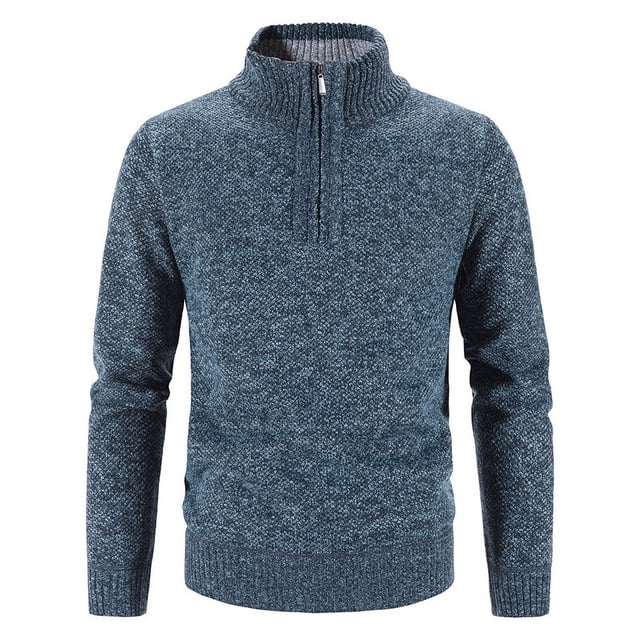 Men's Half High Neck Pullover Bottom Shirt Slim Winter Half Zipper Knit Simple Solid Colour Sweater Clothes