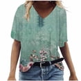 thumbnail image 1 of Birdeem T-Shirt à Col en V pour Femmes, Mode Décontractée, Grande Taille, Imprimé de Fleurs Pittoresques, 1 of 1