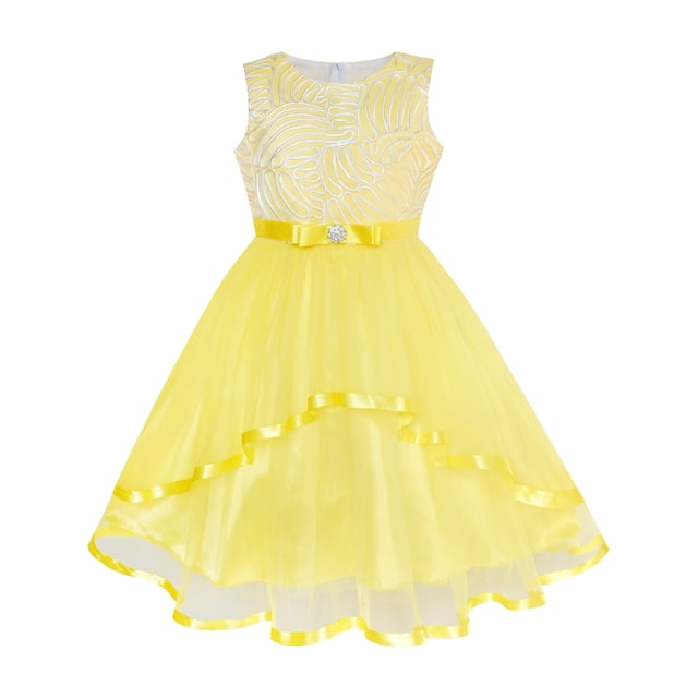 Flower Girl Dress Yellow Belted Wedding Party Bridesmaid 12 Years