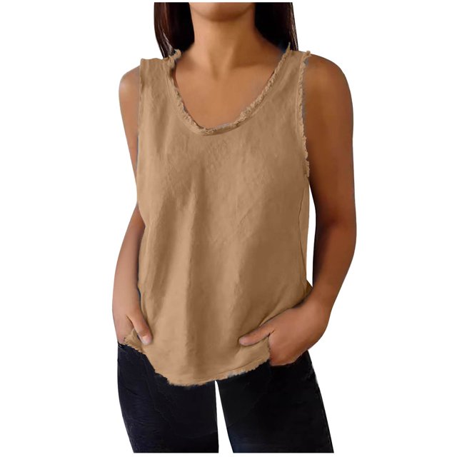 Plebaso Débardeurs pour Femmes Col Rond Sans Manches T-Shirts Couleur Unie Décontractés Amples T-Shirts Basiques pour Femmes