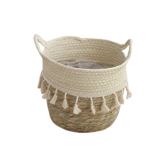 Natural Grass-Woven Storage Basket, Handmade Oval Organizer for Blankets or Towels