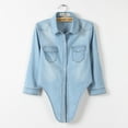 thumbnail image 2 of Veste en Denim en Jean Surdimensionnée pour Femmes, Veste Chemise Courte Décontractée à Manches 3/4 avec Nœud à Nouer, Veste Chemise en Denim pour Femmes P-61 Bleu Ciel TG, 2 of 7