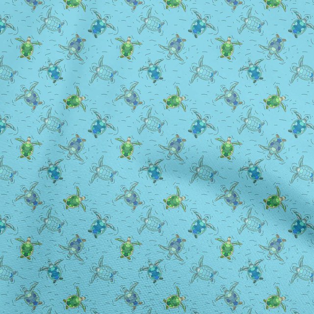 oneOone Cotton Silk Light Blue Fabric Ocean Turtles Sewing Craft Projects Fabric Prints By Yard 42 Inch Wide