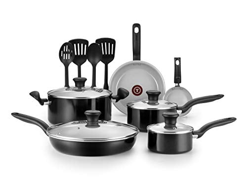 T-Fal C921SE64 Initiatives Ceramic Nonstick Dishwasher/Oven Safe Healthy PTFE-PFOA-Cadmium Free Cookware Set, 14-Piece, Black