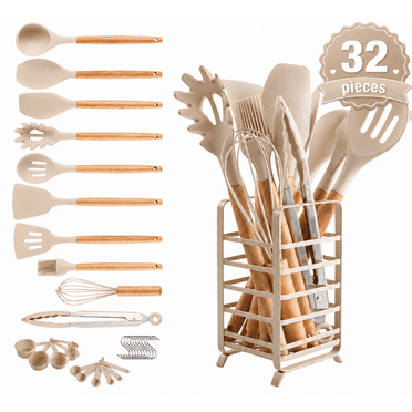 Hecef 32 Piece Kitchen Utensils Set, Food Grade Silicone Cooking Gadgets Tools with Holder