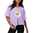 thumbnail image 1 of Women Drop Shoulder Round Neck Oversized Crop Tops Workout Tops Tees, 1 of 5