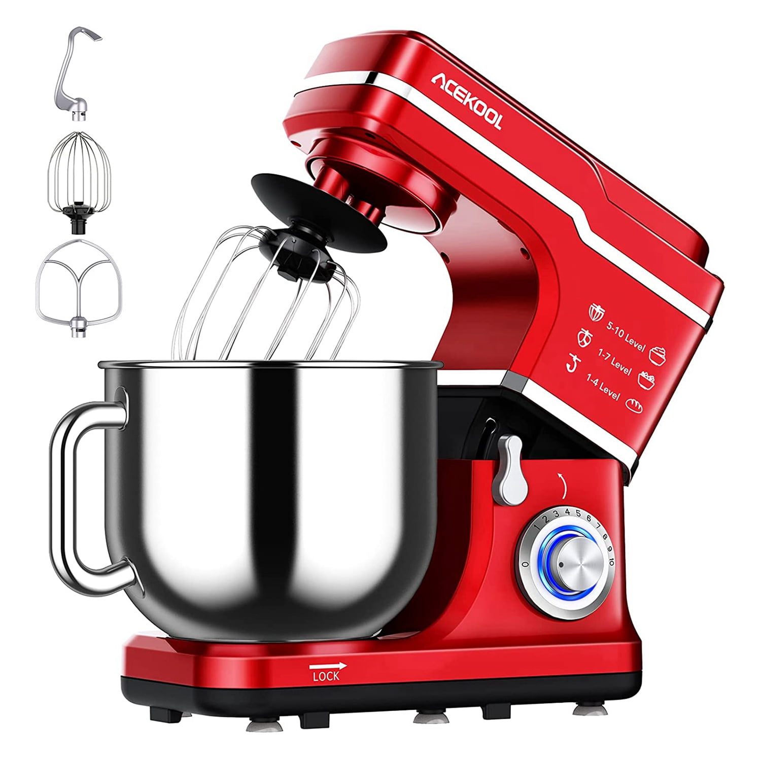 Stand Mixer, Acekool 7.5 Qt 10 Speed Tilt Head Electric Mixer, Red