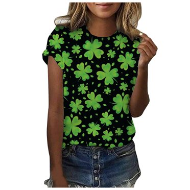 QIPOPIQ T-Shirts à Manches Courtes pour Femmes à Col Ras du Cou T-Shirts de la Saint-Patrick T-Shirt Vert Trèfle T-Shirt T-Shirts de la Saint-Patrick Tee Tuniques Imprimées Hauts Chemises de Fête T-Shirts Graphiques Aubaines