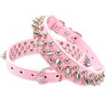 thumbnail image 2 of Collier pour Chien en Cuir à Rivets Clouté à Pointes pour Chats Chiot Petit Moyen Animaux Rose TP 30*2,5 cm, 2 of 8