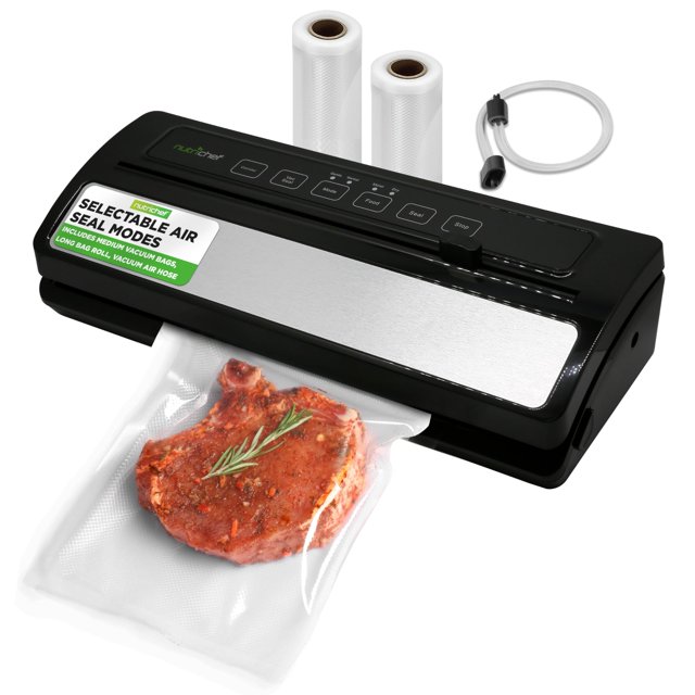 NutriChef Machine de Mise sous Vide pour Aliments, Corps en Acier Inoxydable et ABS, Système de Scellage Automatique pour Aliments Secs et Humides, Commandes Tactiles à DEL, Comprend des Sacs