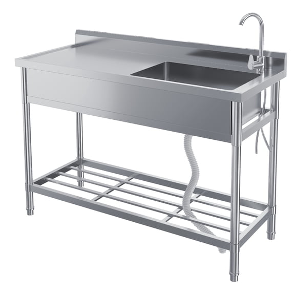 Stainless Steel Utility Sink, 47" x 20" x 37" Free Standing Single Bowl Sink with Faucet, Legs, Cold and Hot Water Pipe for Laundry, Kitchen, Garage, Outdoor, Garden, Heavy-Duty, Easy to Clean