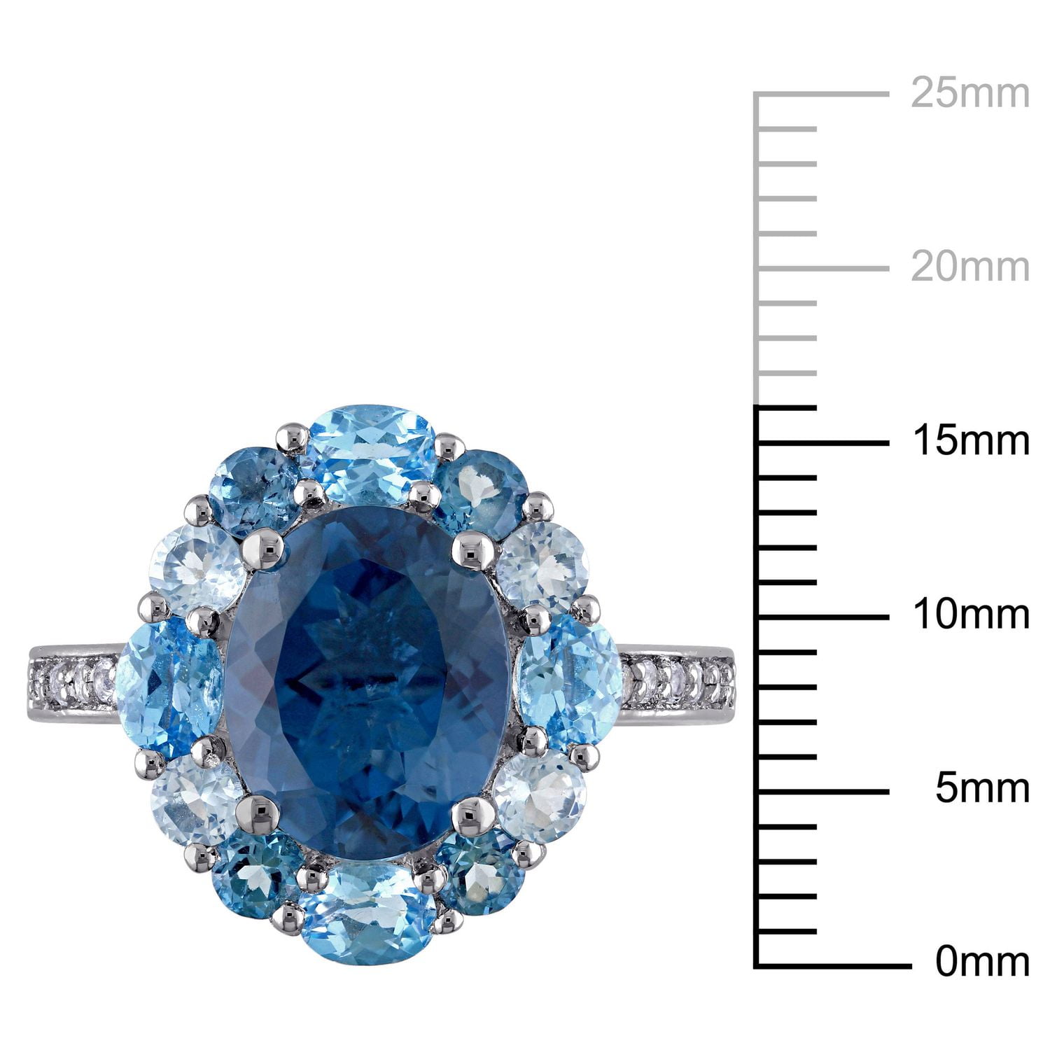 Bague cocktail auréole Tangelo avec topazes bleues et blanches 5-3/8 CT PBT en argent sterling