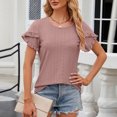 thumbnail image 2 of AherBiu Womens Tops Eyelet Embroidery Loose Casual Crewneck Ruffle Sleeve Summer Boho Shirts Tunics, 2 of 7