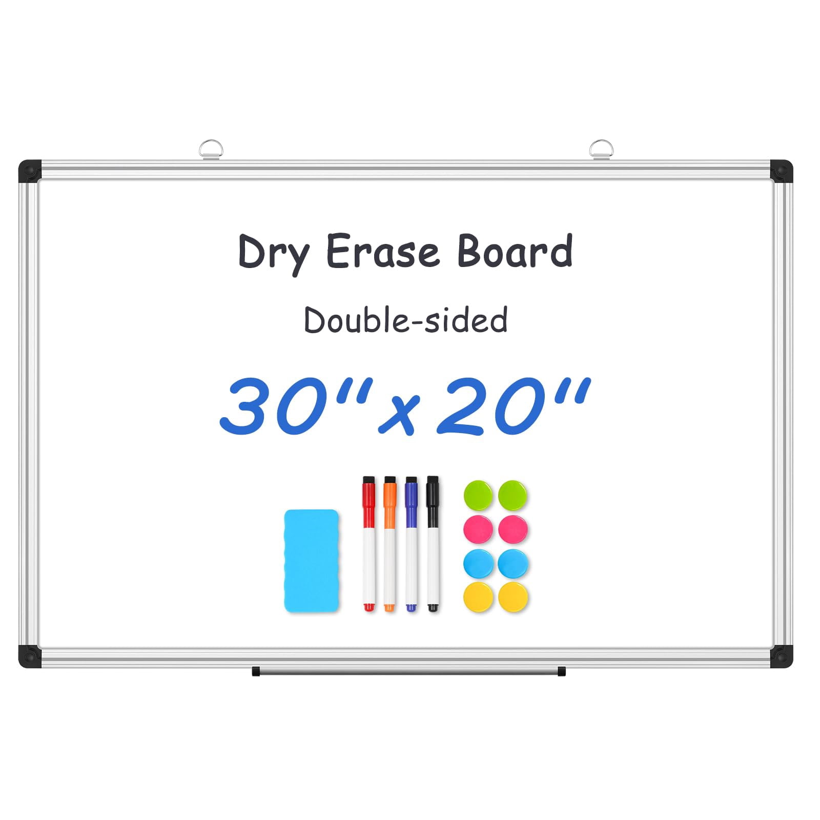 WALGLASS Double Sided White Board Dry Erase, 30''x20'' Magnetic Whiteboard for Wall with Aluminum Frame, Hanging Wall Mount Board for Home Office School Kitchen