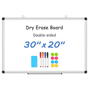 WALGLASS Double face blanc panneau à sec effacement, 30'x20'' Tableau blanc magnétique pour mur avec cadre en aluminium, Conseil de montage mural suspendu pour la cuisine d'école de bureau à domicile