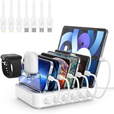 Tancola Station d'Accueil à 6 Ports avec 7 Câbles de Recharge Mixtes pour Cellulaire et Tablette