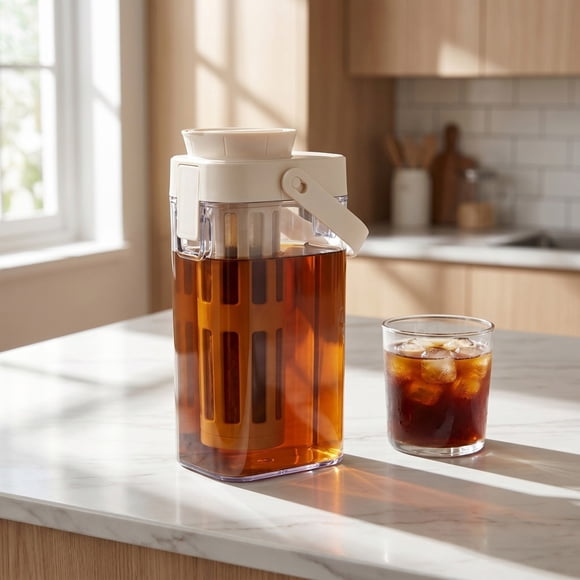 Cold Brew Coffee Maker With Fine Mesh Filter, Transparent Plastic, Easy Clean, Large Capacity for Iced Tea and Drinks
