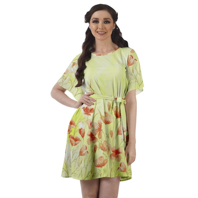 Moomaya Robe Trapèze à Encolure Bijou Imprimée pour Femme, Décontractée, Ample, Bohème, Tunique Courte