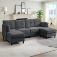 thumbnail image 1 of Puremind U Shaped Sectional Sofa, Corduroy Modular Sectional Couch with 2 Movable Ottomans for Living Room/Apartment, Dark Gray, 1 of 5