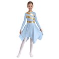 thumbnail image 1 of RUNQHUI Robe de Danse pour Filles Enfants Patchwork Métallique Ourlet Asymétrique Culte Église Bleu Clair 14, 1 of 7