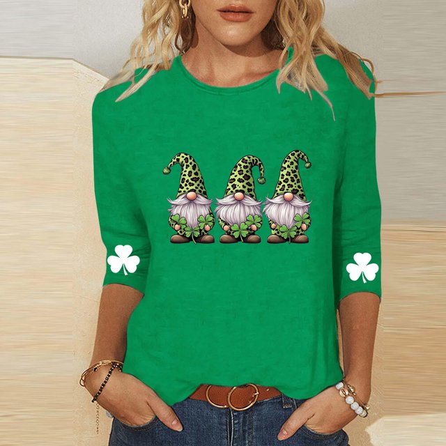 Mceream Manches 3/4 St Patricks Day Shirt Hauts pour Femmes Printemps Col Rond T-Shirts Décontractés Blouses à Imprimé Floral T-Shirts Graphiques Tenues d'Été Hauts Bohèmes Grande Taille Chemises à Imprimé Trèfle TTTG